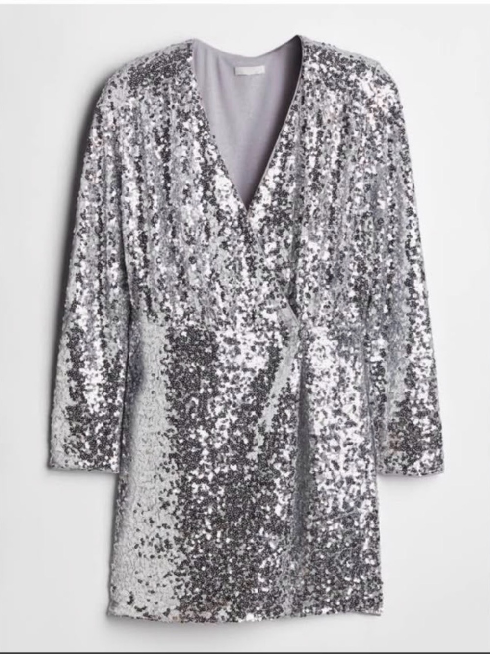 H&M Silver Sequin Wrap Mini Dress